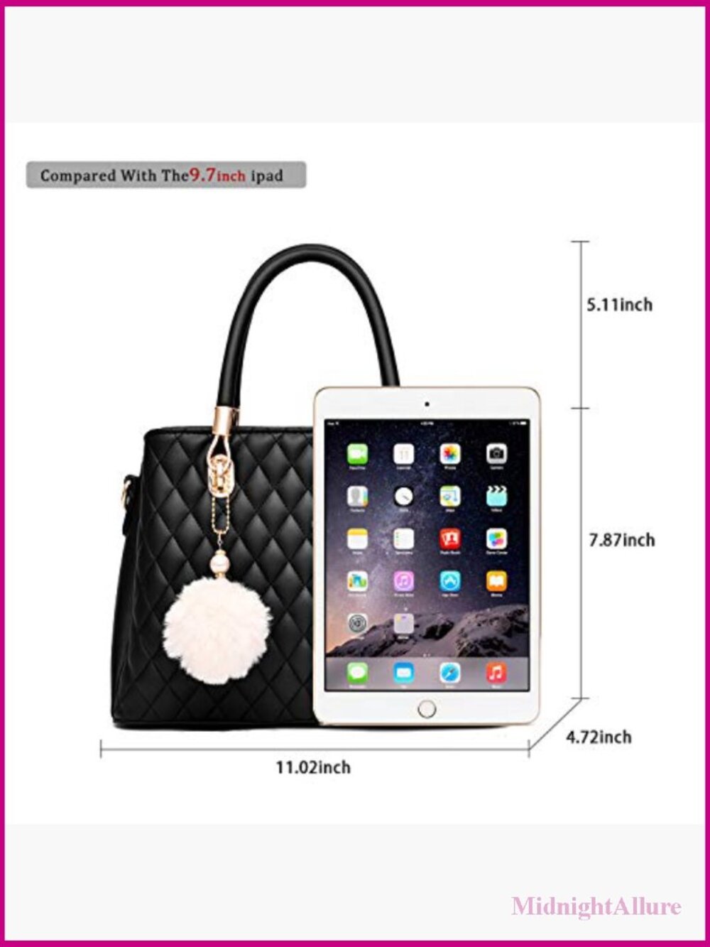 Medium PU Leather Tote Satchel with Pompon - Picture 4 of 7